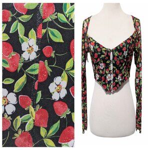 AFRM Free People Womens NWT Size S Strawberry Mesh Corset Long Sleeve Crop Top